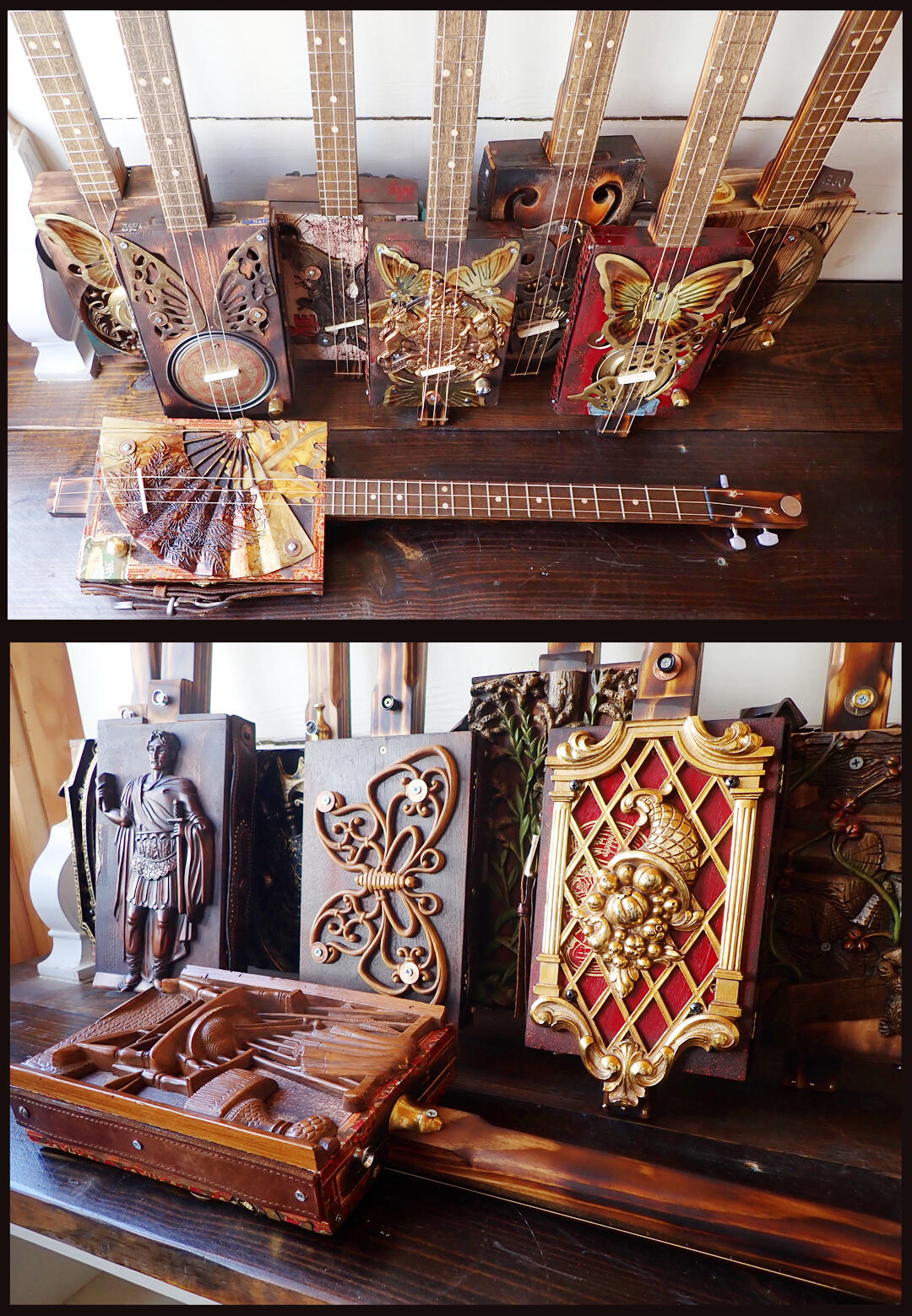 folk art acoustic electric resonator guitar cigar box guitar